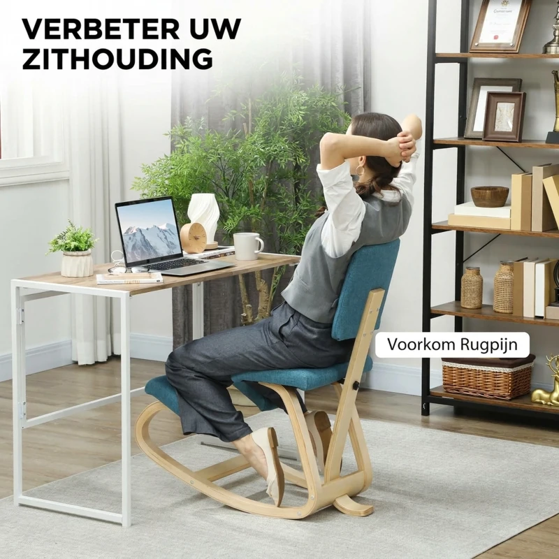 HOMCOM Ergonomische kniekruk, gezondheidsstoel voor thuis, kantoor, meditatie Donkerblauw