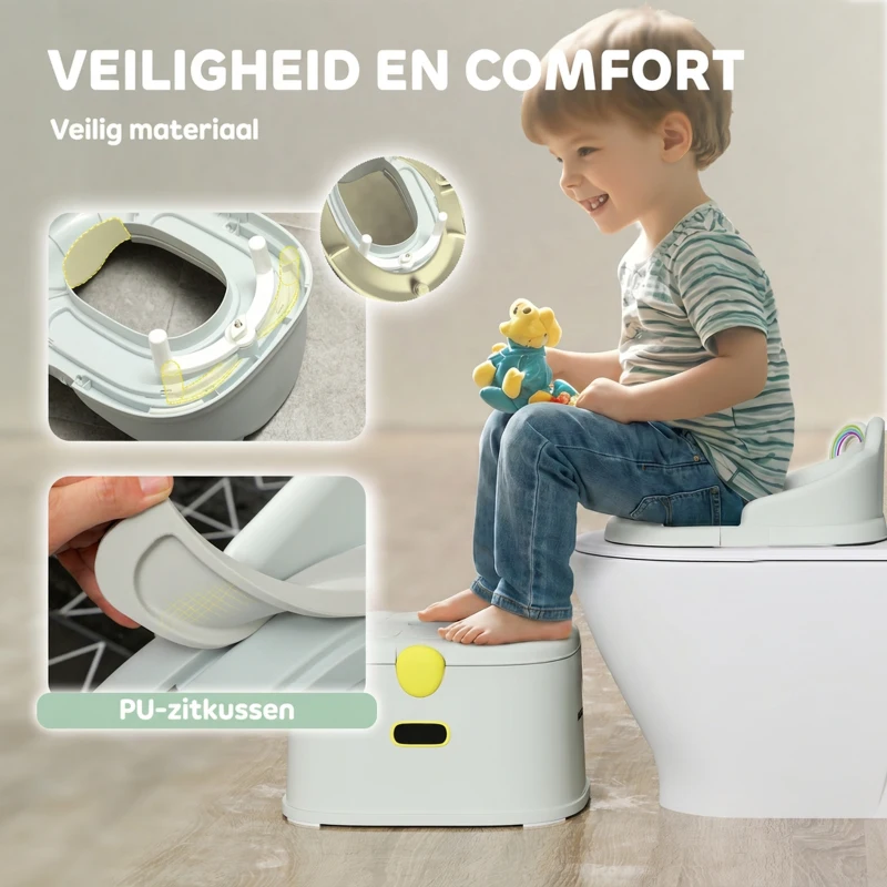 AIYAPLAY Kinderpotje 3-in-1 met Afneembare Zitting, Kunstleder zitkussen, Max. 50 kg, Grijs