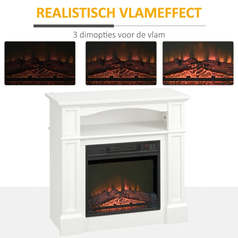 HOMCOM Elektrische Haard met 3D LED-Vlammeffect, Verwarmingscapaciteit 30 m², Afstandsbediening, Wit/Zwart(m-4)