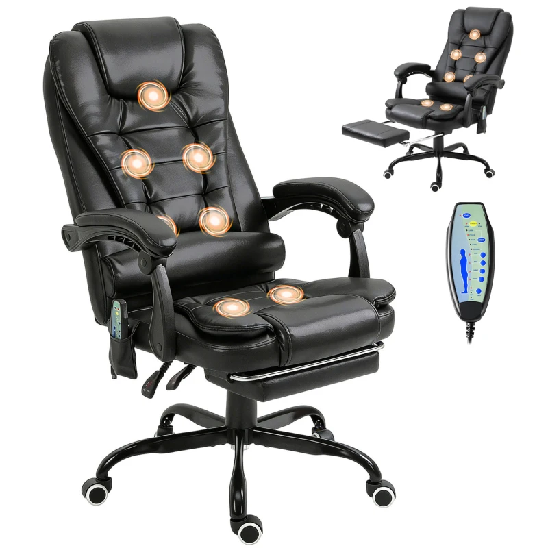 Vinsetto Massagestoel directiestoel met voetensteun, verstelbare rugleuning PVC zwart(m-11)