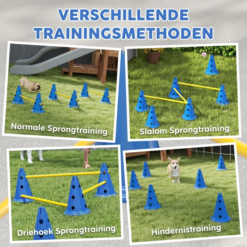 PawHut Agility Set Honden 3-delig agility-uitrusting voor hondentraining steekhordeset met 6 kegels 3 hindernissen draagtas