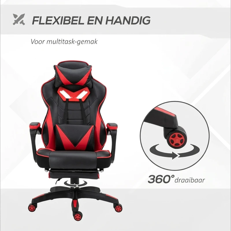 Vinsetto Ergonomische kantoorstoel gamestoel draaistoel verstelbare rugleuning rood