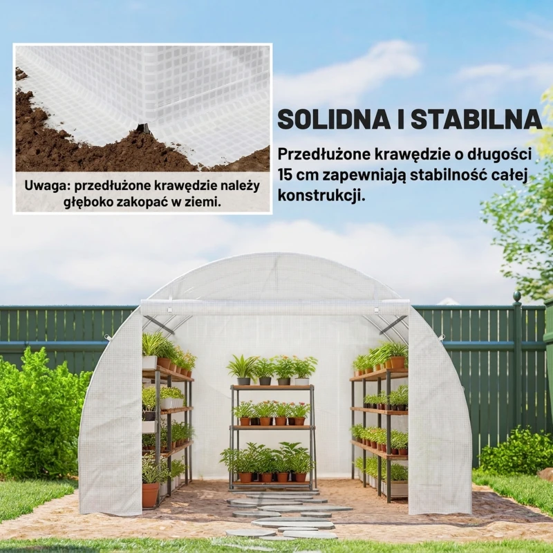 Outsunny Folia do szklarni 3 x 3 m, wodoodporna folia polietylenowa z rolowanymi drzwiami, 6 okien, ochrona UV, biała