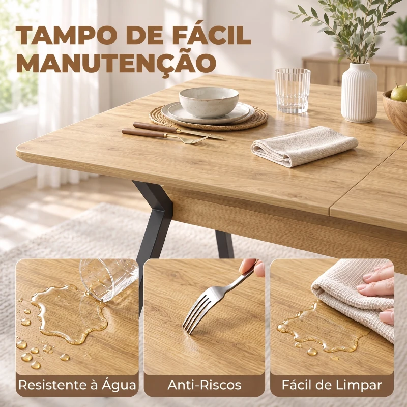 HOMCOM Mesa de Jantar Extensível 4-6 Pessoas, Mesa de Cozinha em Madeira 130-170x80x76 cm, Carvalho e Preto