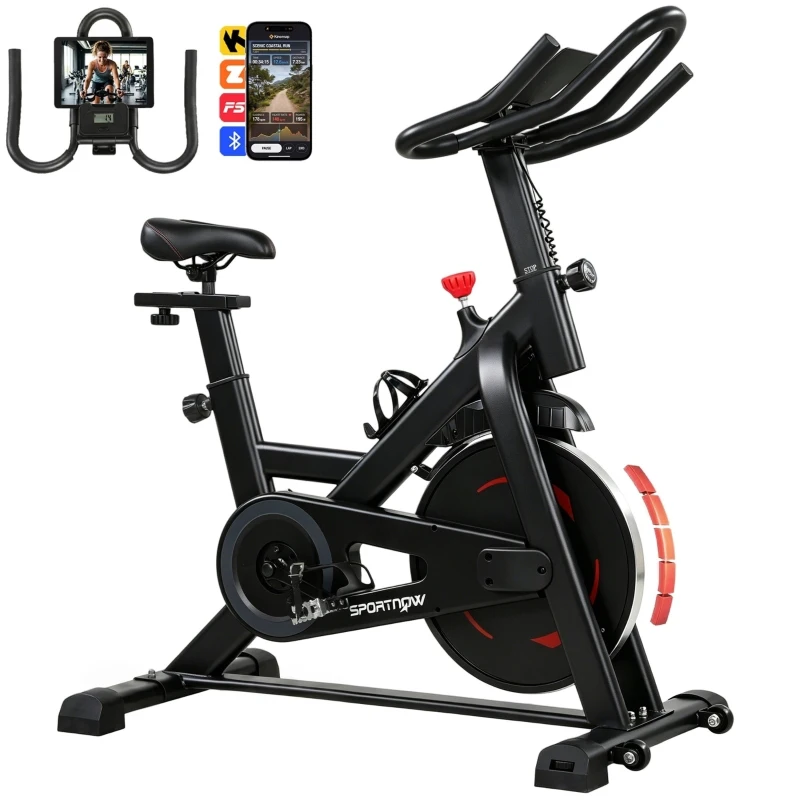 SPORTNOW Hometrainer Ergometer Verstelbaar met Magnetische Weerstand, App, LCD-monitor, Stuur en Zitting Verstelbaar, Telefoonhouder