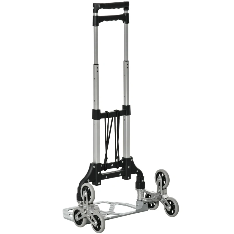 DURHAND Opvouwbare Steekwagen met 6 Wielen, inclusief Bevestigingsband, automatische Opvouwfunctie, Zilver + Zwart