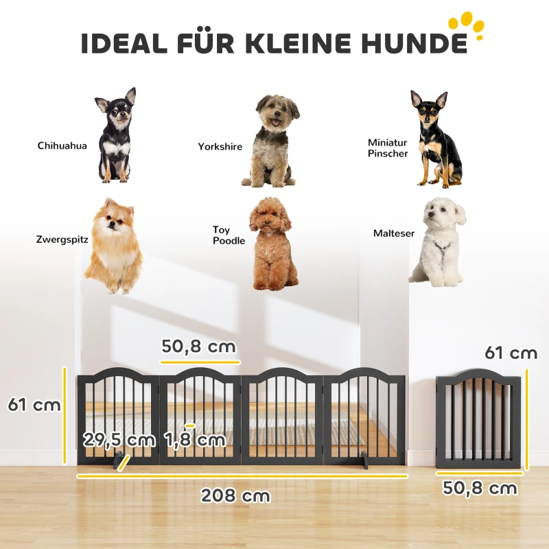 PawHut Afscheidingshek hond vrijstaand beschermhek met poten, opvouwbaar hondenhek, 4 panelen, 208 x 29,5 x 61 cm, zwart(m-3)