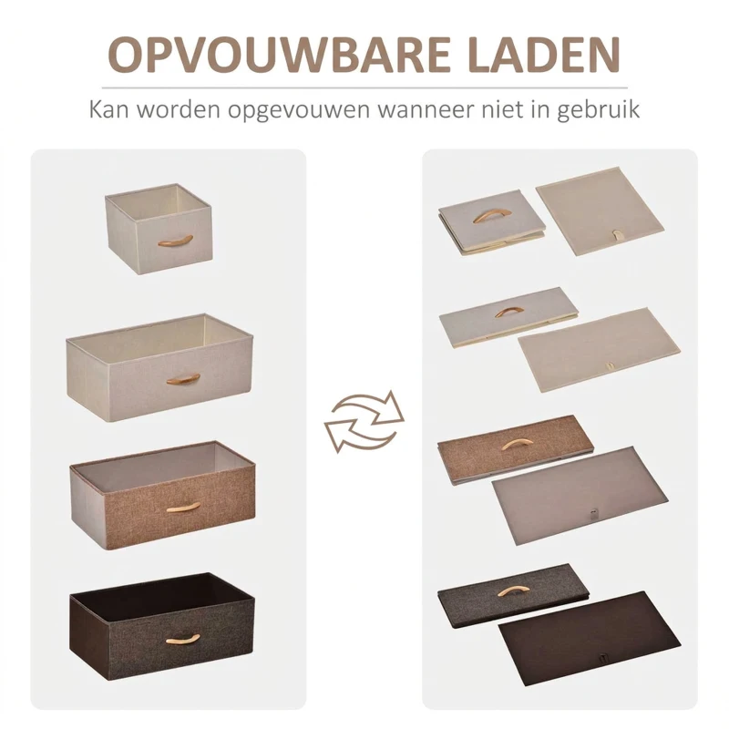 HOMCOM Ladekast met 5 Opvouwbare Stoffen Lades, Opbergrek, Stevig Stalen Frame, 58 x 29 x 99 cm