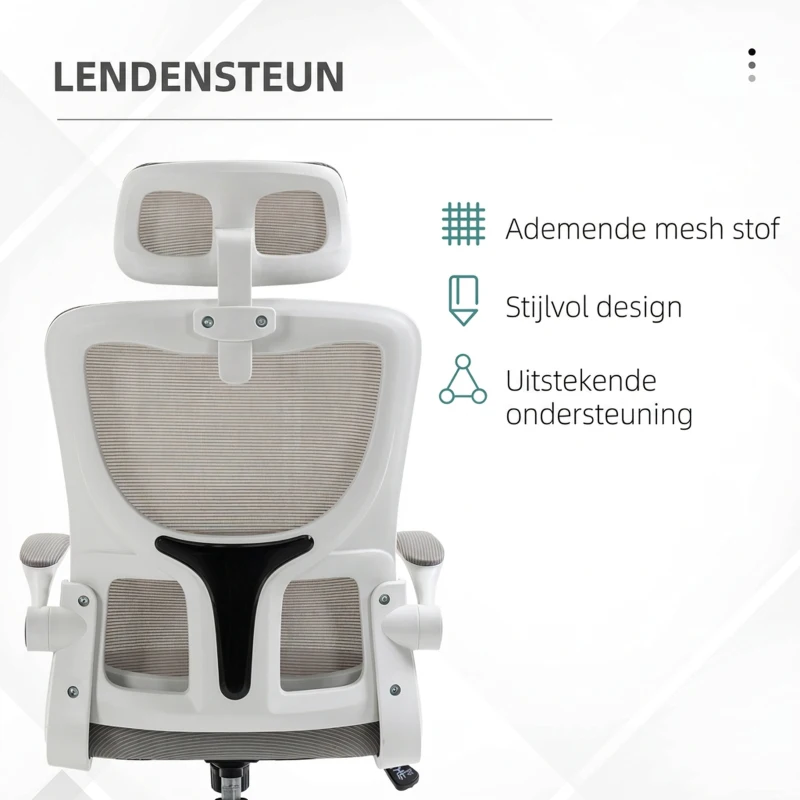 Vinsetto Bureaustoel, in hoogte verstelbaar, kantelbare rugleuning, verstelbare hoofdsteun, tot 120 kg, 60x59x114-122 cm, Grijs(m-6)