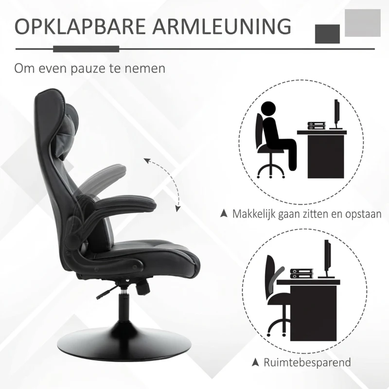 HOMCOM gamestoel computerstoel lendenkussen in hoogte verstelbaar metaal zwart(m-4)