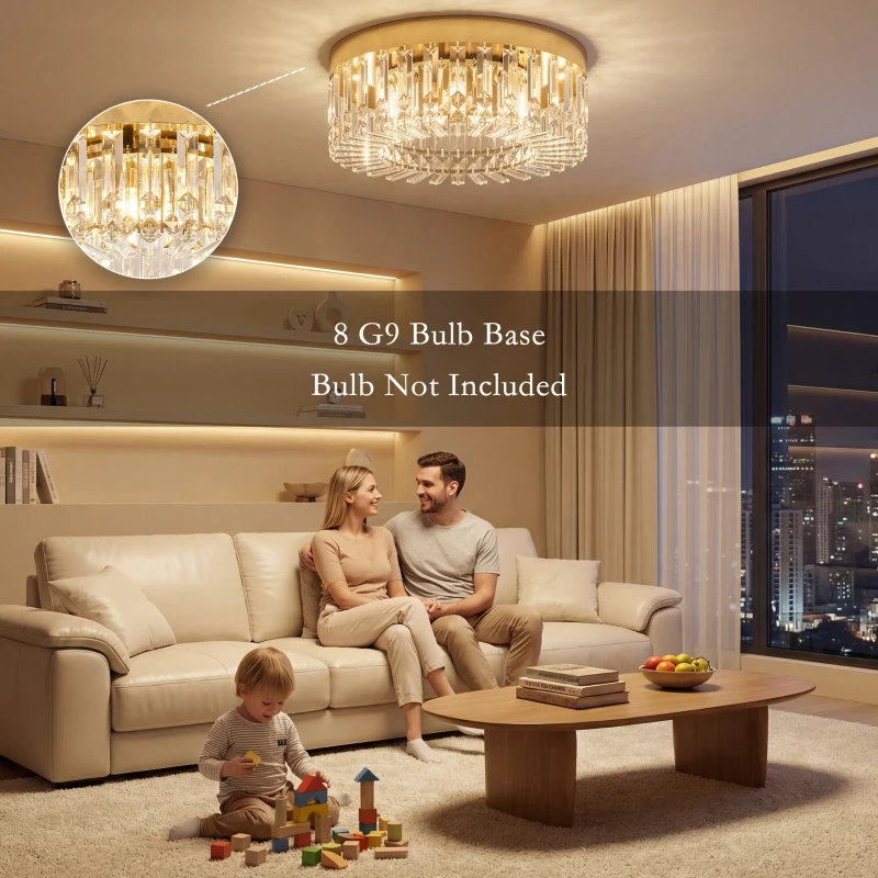 HOMCOM Crystal Chandeliers with 225 Crystal Pendants, 8-Light Ceiling Light for Living Room, Bedroom Dining Room, Gold Tone