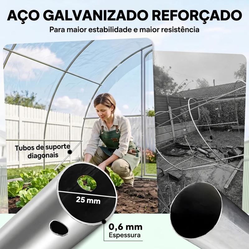 Outsunny Estufa de Túnel 395x295x195 cm Estufa de Jardim com 2 Portas Estufa para Horticultura com Teto Arredondado Transparente