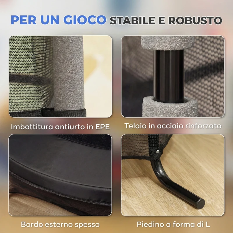 HOMCOM Trampolino Elastico per Bambini Ø1.6x1.9 m con Rete di Sicurezza e Pali Imbottiti, Età 3-10 Anni, Nero