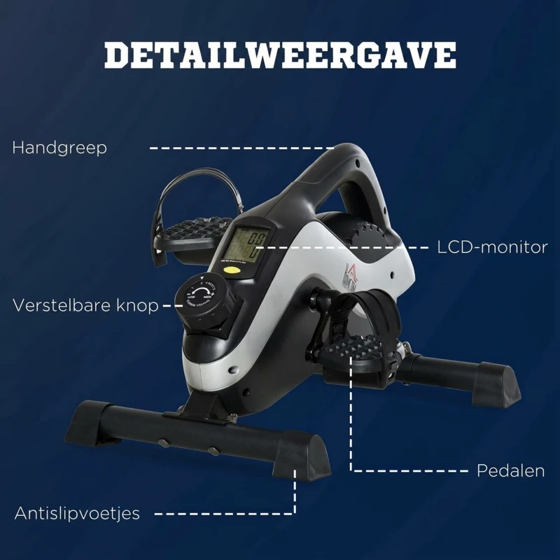 HOMCOM Mini Thuistrainer Pedaletrainer voor Beentraining Pedal-Trainer met Bevestigingsriem Antislipmat