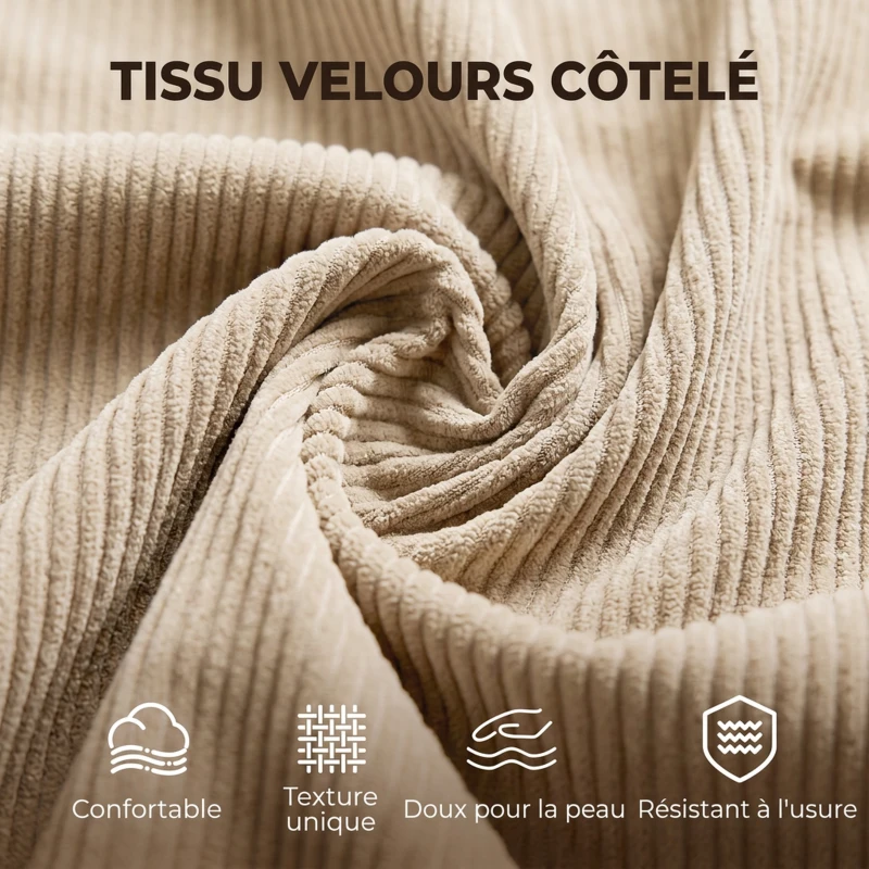 HOMCOM Fauteuil de Salon avec Repose-Pied, Fauteuil d'Appoint Capitonné en Velours Côtelé, Dossier Haut et Accoudoirs, Marron
