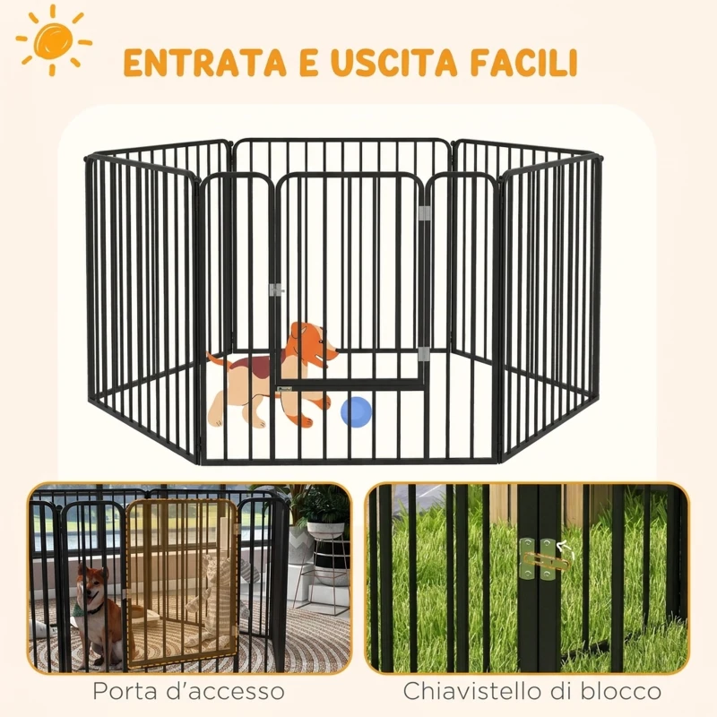 PawHut Recinto per Cani a 6 Pannelli Modulabili da Interno ed Esterno, in Acciaio, 164x83x80 cm, Nero