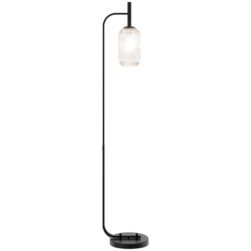 HOMCOM Lampadar de podea living lampă de podea cu abajur din sticlă texturată întrerupător la picior 29 x 25 x 152 cm metal negru