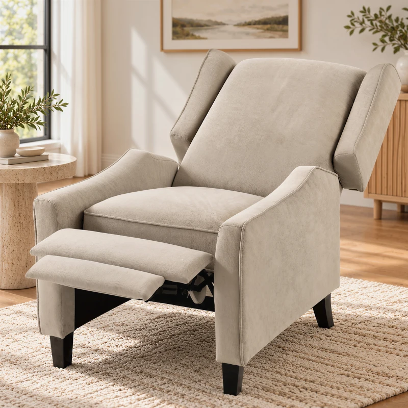 HOMCOM Sillón Relax Reclinable Manual 155° con Reposapiés, Asiento Grueso, Tejido Efecto Lino, Marrón Claro