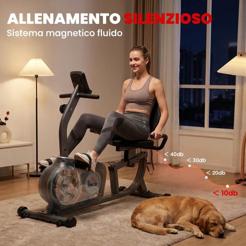 HOMCOM Cyclette Orizzontale Recumbent con 8 Livelli di Resistenza, Schermo LCD e Seduta Regolabile, 122-137x62x103 cm