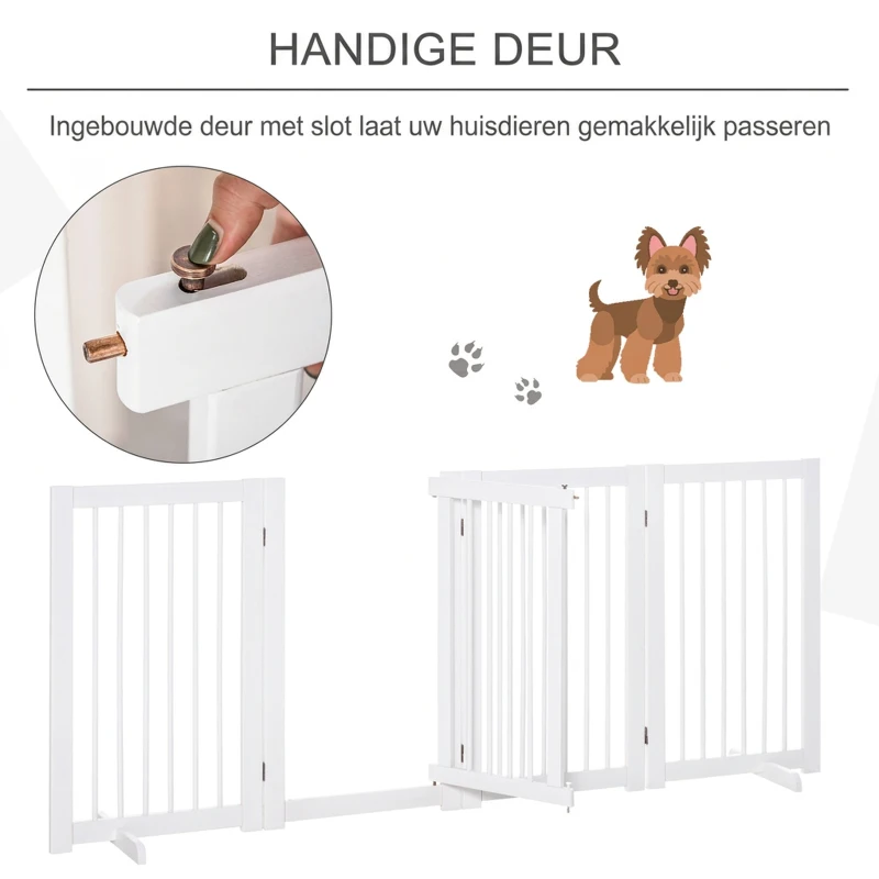 PawHut Hondenhek voor dieren opklapbaar hek steunvoeten 91 cm wit