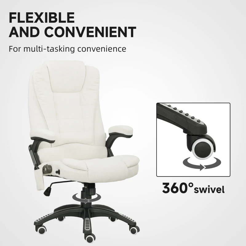 Vinsetto Ergonomische bureaustoel met massagefunctie, 68 x 72 x 110–120 cm, Cremewit(m-8)