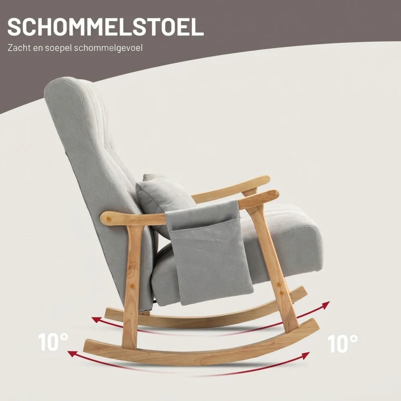 HOMCOM Schommelstoel met Lendekussen, Brede Zitting, Beukenframe, tot 120 kg, Grijs