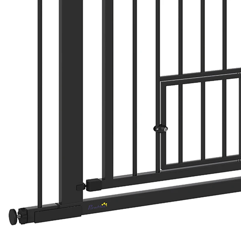 PawHut 106 cm hoog huisdierenhek met aanpasbare breedte, ingebouwde kattendeur, voor trappen en deurposten, Zwart