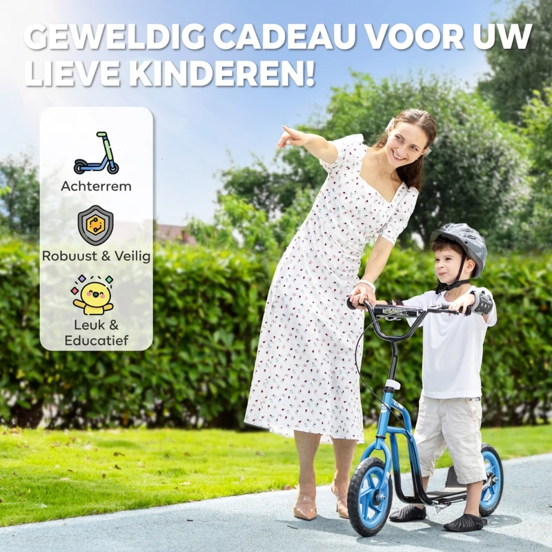 AIYAPLAY Kinderroller met verstelbaar stuur, grote wielen, parkeerstandaard, handrem, voor kinderen van 5-12 jaar, Blauw(m-7)