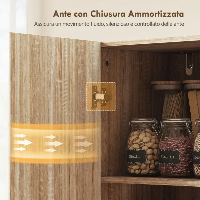 HOMCOM Credenza Cucina Moderna con 2 Ripiani Regolabili e Ante a Chiusura Ammortizzata, 75x40x165 cm, Legno