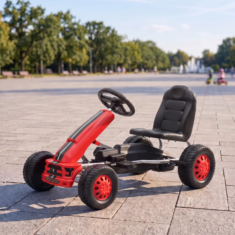 AIYAPLAY Go-Kart para Crianças +3 Anos com Assento Ajustável, Volante, Travão de Mão, Estrutura em Alumínio e Aço, até 30 kg, Vermelho