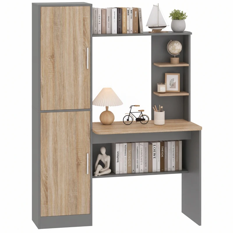 HOMCOM Computertisch mit 2 Schränken und offenen Regalen, nordischer Stil, 122 x 52 x 168,4 cm, Dunkelgrau und Naturholz