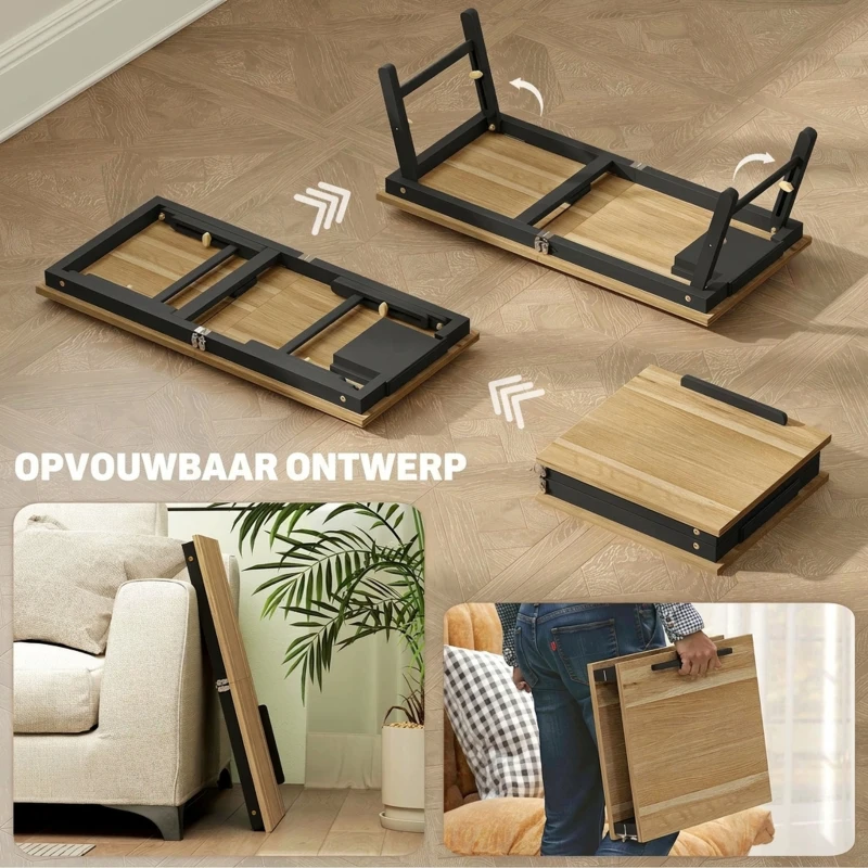 HOMCOM Bedtafel, Laptoptafel Verstelbaar met Lade, Opvouwbaar voor Bank, Werk, Bed, Eiken