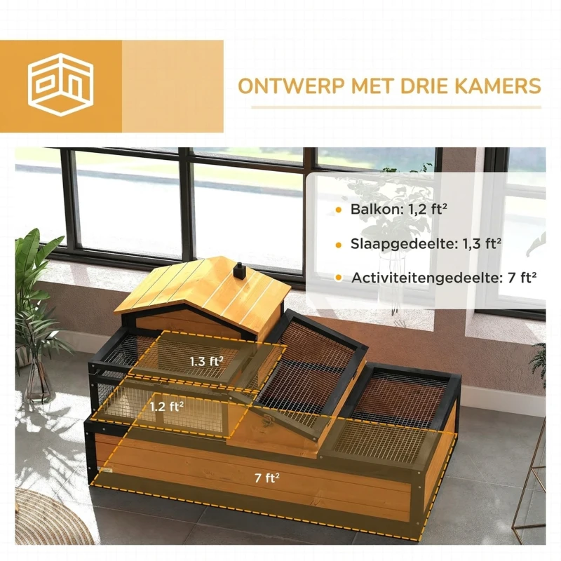 PawHut Schildpaddenhuis, 2 verdiepingen, voor binnen en buiten, lade, dennenhout, geel(m-4)