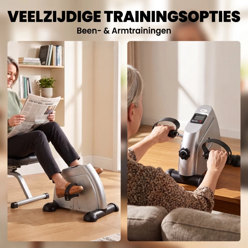 HOMCOM Hometrainer mini-fietstrainer trainingsfiets fietsapparaat met LCD-display metaal zilver 39 x 40 x 31 cm(m-4)