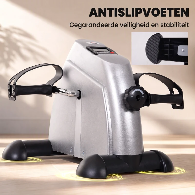 HOMCOM Hometrainer mini-fietstrainer trainingsfiets fietsapparaat met LCD-display metaal zilver 39 x 40 x 31 cm(m-7)