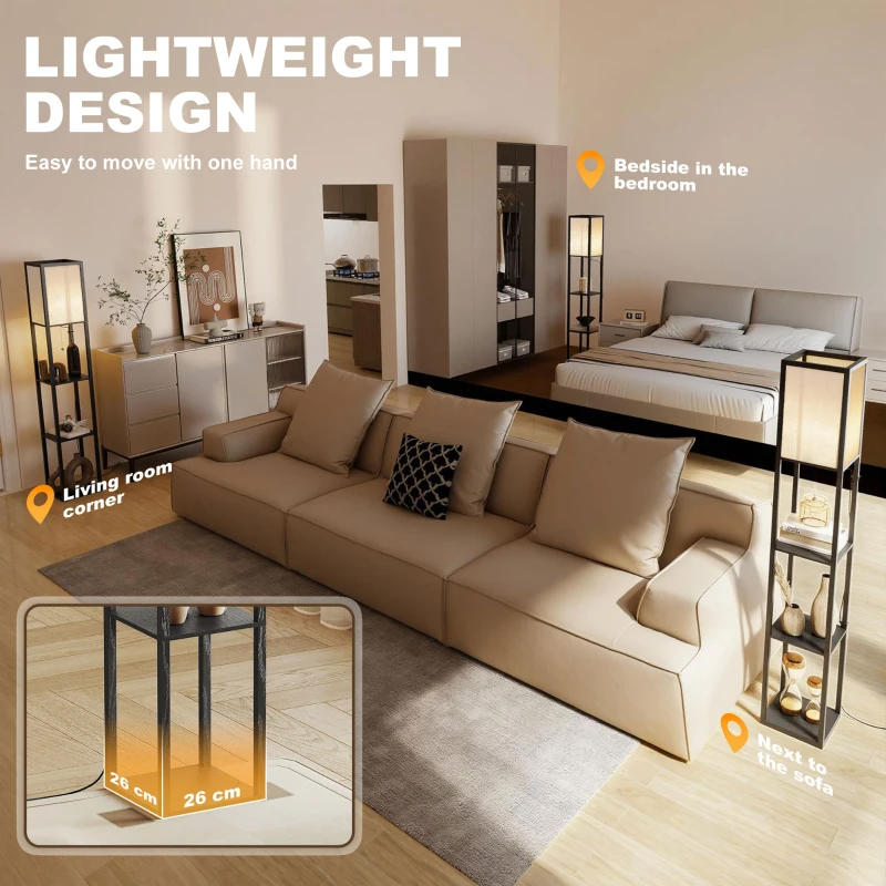 HOMCOM vloerlamp verlichting E27 tot 40 W met 3 planken voor woon-/slaapkamer hout(m-8)