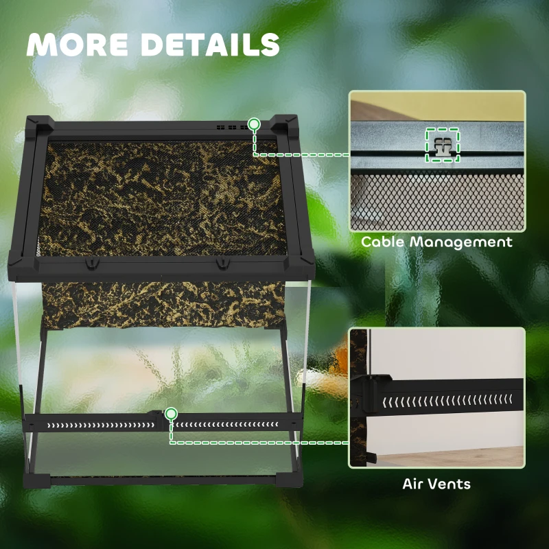 PawHut Glazen terrarium voor reptielen, verhoogde & waterdichte bodem, knopsluiting