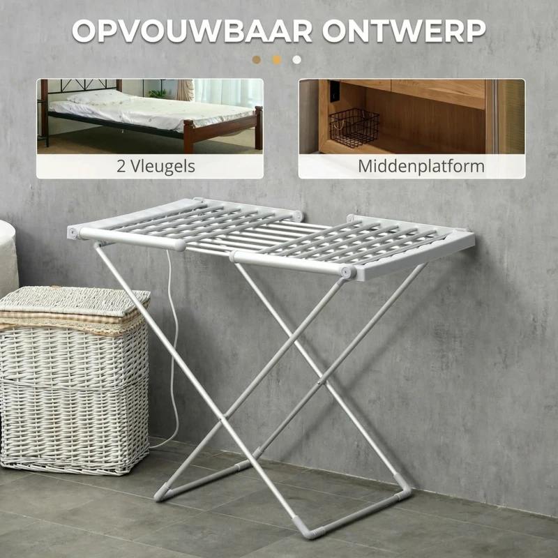 HOMCOM Droogrek met Verwarming, 45-55 ℃, Opvouwbaar, 144L x 53B x 96H cm(m-5)