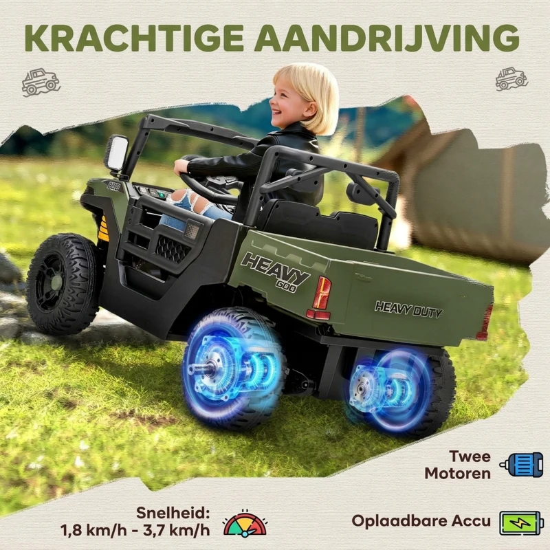 AIYAPLAY elektrisch voertuig, 2 motoren, kofferbak, UTV-design, muziekfunctie, groen(m-4)