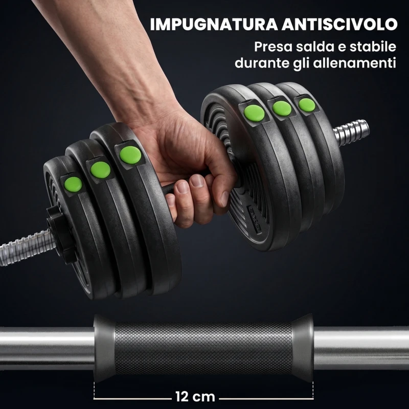 SPORTNOW Set 2 in 1 con 2 Manubri Convertibili in Bilanciere, Peso Totale 30 kg e Dischi Pesi Regolabili, Nero