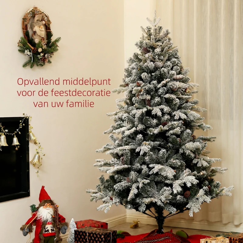 HOMCOM Kunstkerstboom 180 cm met 793 takken, kunstsneeuw en opklapbare metalen standaard – Winterse kerstdecoratie, Groen