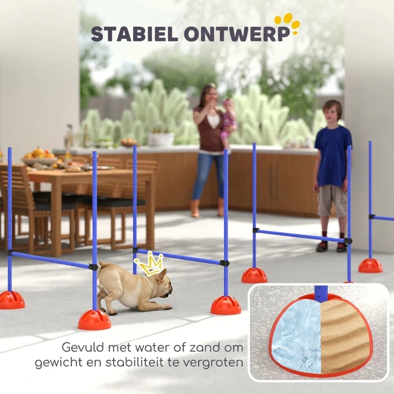 PawHut 4-delig honden-Agility-set met 4 hindernissen en draagtas voor sprongtraining, Blauw