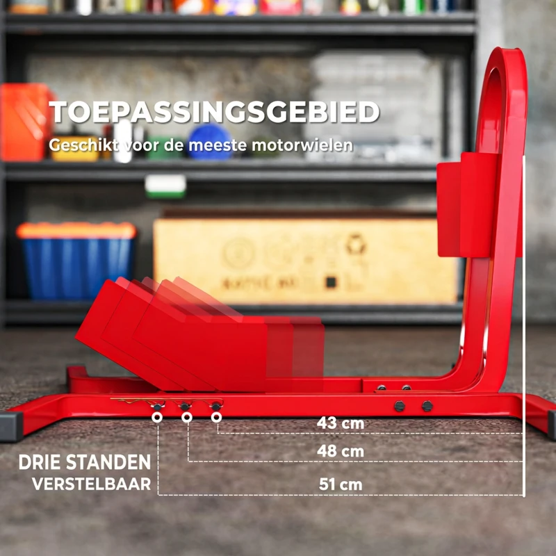 HOMCOM Motorstandaard voor 17-21", 430-530 mm voorwiel, instelbaar, van metaal Rood