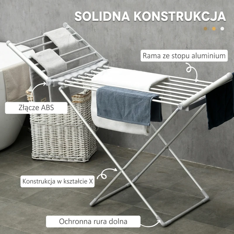Elektryczny suszarka do prania, regulowana temperatura, składana