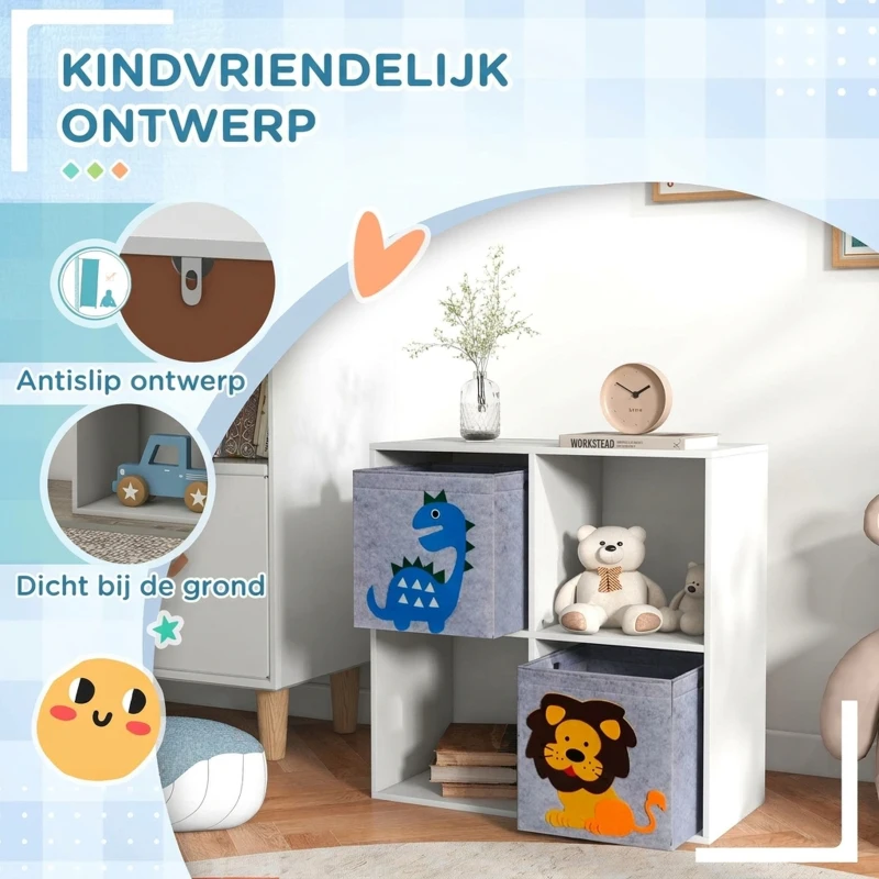 ZONEKIZ Opbergrek voor Kinderen, Kubussen, Laden, MDF, Kantelbeveiliging, Wit
