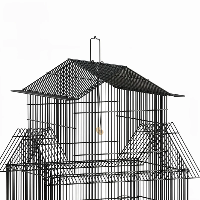 PawHut Gabbia per Uccelli con Maniglia di Trasporto e Vassoio Estraibile, in Metallo e Plastica, 50.5x41x104 cm, Nero