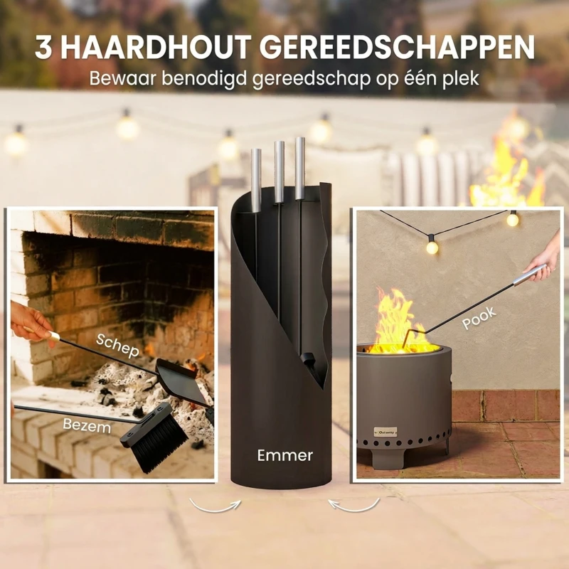 Outsunny 4-delige haardset – compact zwart haardgereedschap