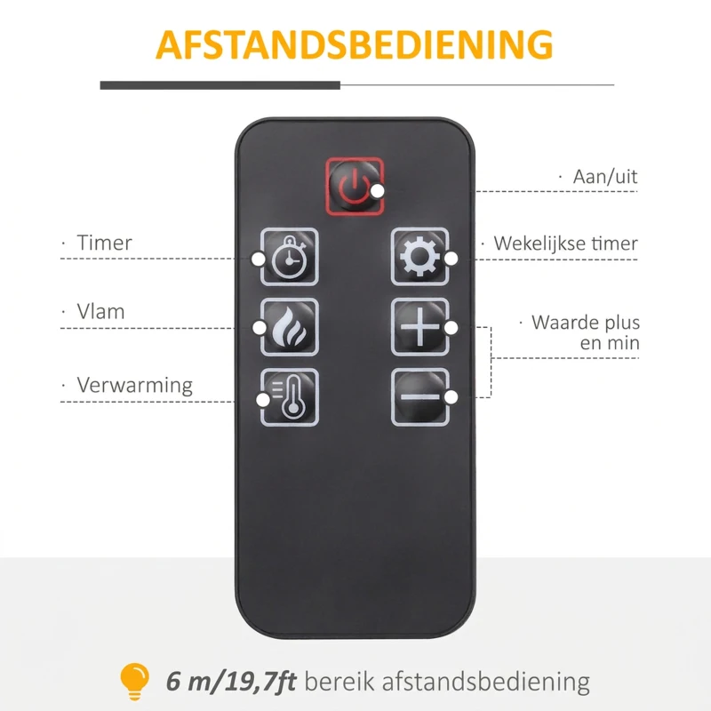 HOMCOM Elektrische Haard met 3D LED-Vlammeffect, Verwarmingscapaciteit 30 m², Afstandsbediening, Wit/Zwart(m-6)
