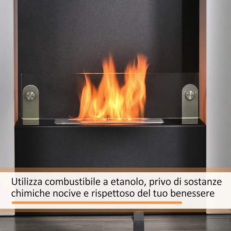 HOMCOM Camino Bioetanolo con Serbatoio da 0.9L e Copertura 20m², Biocamino in Acciaio e Vetro, 60x20x79cm, Bianco e Nero