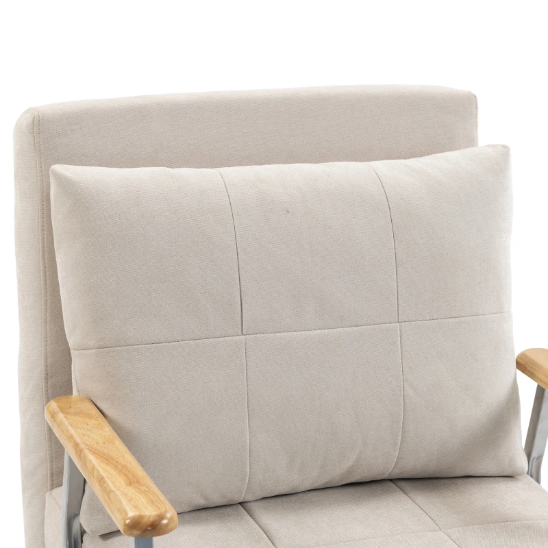HOMCOM Poltrona-Cama em Veludo com Encosto Ajustável, Almofada e Braços em Madeira para Sala ou Quarto, Creme
